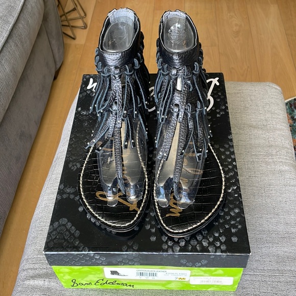 Sam Edelman Griffen Black Leather Sandal - Picture 1 of 4